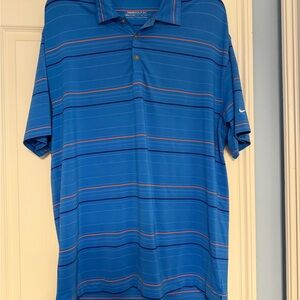 Nike Golf Men's Orange and Blue Striped Polo Shirt
